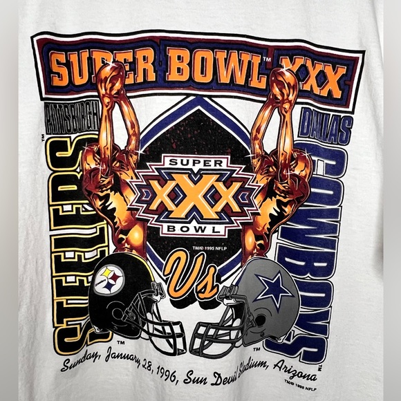 Vintage Super Bowl XXX Size X-Large White Short Sleeve Graphic Tee - Picture 2 of 4